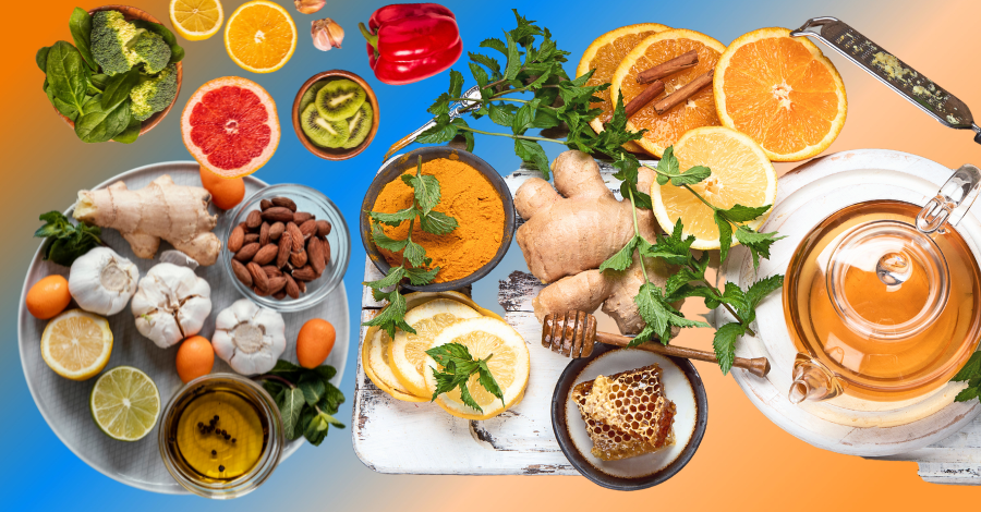 Imagem de especiarias, frutas e outros alimentos